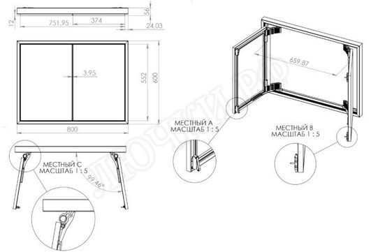 Люк под плитку Секрет 3.0, 2 створки 900*1200 Люк под плитку Секрет 3.0, 2 створки 900*1200