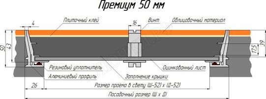 Напольный люк Премиум 50 мм 2 створки 1100*250 Напольный люк Премиум 50 мм 2 створки 1100*250